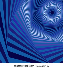 Concentric hexagonal shapes forming the digital sequence with swirl pseudo 3D effect, abstract vector pattern in various blue hues