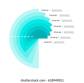 Concentric Infographics Diagram Step By Step In A Series Of Circle. Element Of Chart, Graph, Diagram With 7 Options, Parts, Processes. Vector Business Template For Presentation