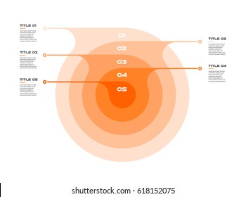 Concentric Infographics Step By Step In A Series Of Circle. Element Of Chart, Graph, Diagram With 5 Options - 20, 40, 60, 80, 100 Percent, Parts, Processes. Vector Business Template For Presentation