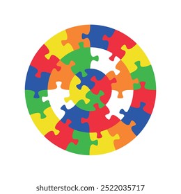 Concentric jigsaw puzzle circle. Colorful vector isolated on white background.