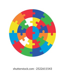 Concentric jigsaw puzzle circle. Colorful vector isolated on white background