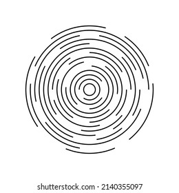 Concentric line circle. Round line pattern. Ripple circular shape. Circle of broken and shockwave. Vortex geometric sonar. Design graphic circle isolated on white background. Vector.