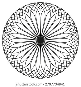 Concentric line figure. Abstract circle pattern. Detailed radial design. Vector round illustration.