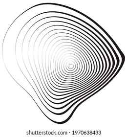 Concentric linear circles, neutral round element. Halftone outline element isolated on white background.