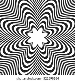 Concentric lines with distortion. Radial lines, radiating pattern with deformation effect