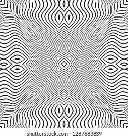 Concentric lines square background in comic style. Abstract monochrome striped geometric pattern