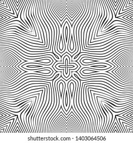 Concentric lines square background in comic style. Abstract monochrome striped motion geometric pattern