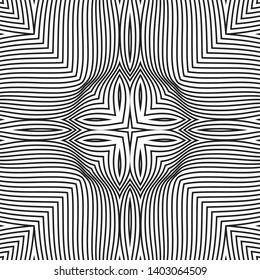 Concentric lines square background in comic style. Abstract monochrome striped motion geometric pattern