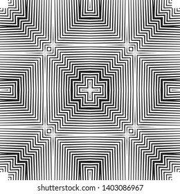 Concentric lines square background in comic style. Abstract monochrome striped geometric pattern