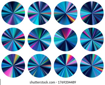 concentric metallic gradient disk elements vector set. Polished bright swatches. Banner metal gradient texture backgrounds. Label backgrounds material design.