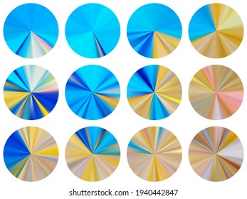 concentric metallic gradient disk elements vector collection. Polished abstract medal shapes. Banner metal gradient texture backgrounds. Icon backgrounds material design.