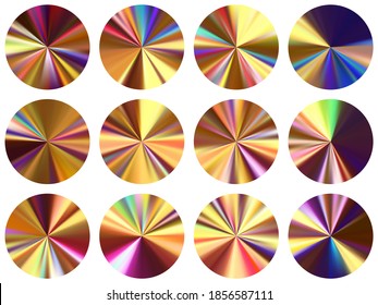 concentric metallic gradient label elements vector set. Isolated modern swatches. Banner metal gradient texture backgrounds. Icon backgrounds graphic design.