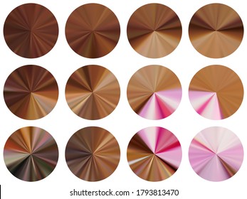 concentric metallic gradient web elements vector collection. Polished multicolor swatches. Banner metal gradient texture backgrounds. Label backgrounds material design.