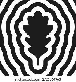 Hoja de roble concéntrica, fondo blanco y negro. Una disposición repetitiva de los contornos del follaje de las especies de Quercus.