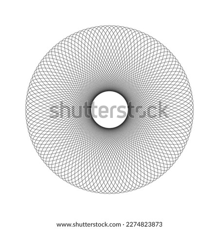 Concentric ornament texture. Harmonic symmetric wireframe element. Spirograph template. Round guilloche shape isolated on white background. Vector outline illustration
