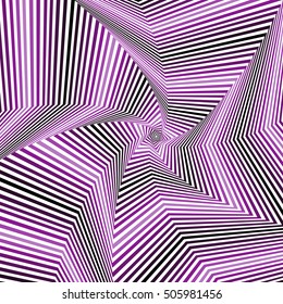 Concentric pentagonal star shapes forming the digital sequence with swirl pseudo 3D effect, abstract vector pattern in many violet hues