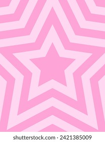 Concentric pink stars background. Trendy y2k pattern in pastel colors. Groovy psychedelic wallpaper design. Aesthetic poster with hypnotic effect in 70s, 80s, 90s, 00s style. Vector flat illustration