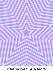 Concentric purple stars background. Trendy y2k poster in pastel colors. Preppy groovy psychedelic wallpaper design. Aesthetic pattern with hypnotic effect. Vector flat illustration.