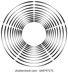 Concentric, radial circles circular element. abstract black and white design