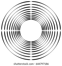 Concentric, radial circles circular element. abstract black and white design