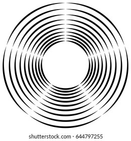 Concentric, radial circles circular element. abstract black and white design