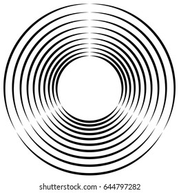 Concentric, radial circles circular element. abstract black and white design