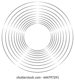 Concentric, radial circles circular element. abstract black and white design