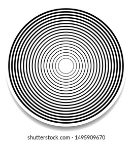 Concentric, radial circles pattern. Radiating, circular spiral, vortex lines. Rays, beams, signal burst design. Merging rippled lines. Converging rings, geometric illustration