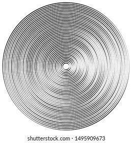 Concentric, radial circles pattern. Radiating, circular spiral, vortex lines. Rays, beams, signal burst design. Merging rippled lines. Converging rings, geometric illustration