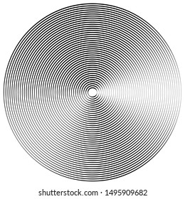 Concentric, radial circles pattern. Radiating, circular spiral, vortex lines. Rays, beams, signal burst design. Merging rippled lines. Converging rings, geometric illustration
