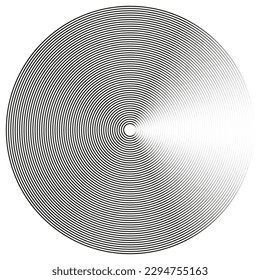 Concentric, radial circles pattern. Radiating, circular spiral, vortex lines. Merging rippled lines. Converging rings. Vector illustration.