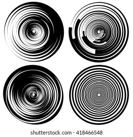 Concentric, radial circles. Spiral, ripple element set