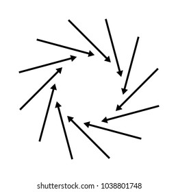 Concentric, radial, radiating arrows. Circular arrow element