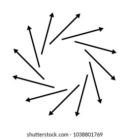 Concentric, radial, radiating arrows. Circular arrow element
