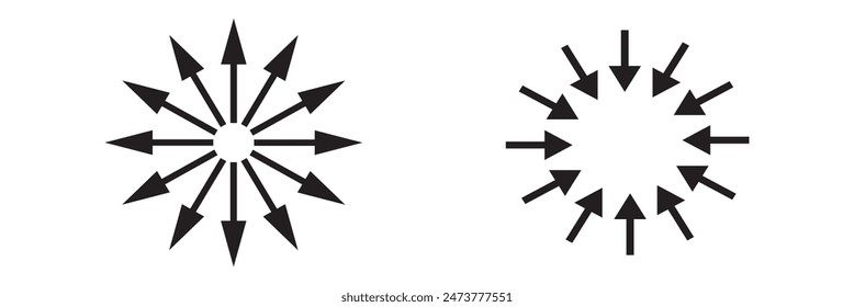 Concentric, radial, radiating arrows. Circular arrow design eps 10