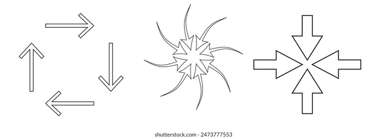 Concentric, radial, radiating arrows. Circular arrow design eps 10
