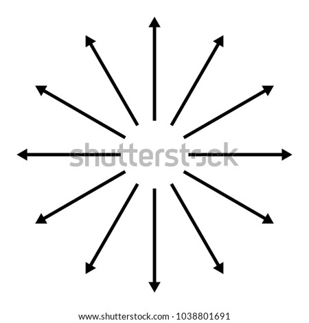 Concentric, radial, radiating arrows. Circular arrow element