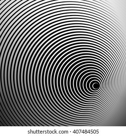 Concentric radial, radiating circles - Abstract monochrome geometric element