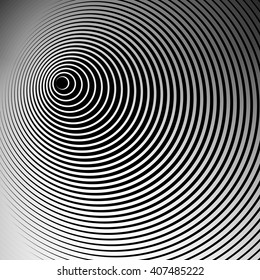 Concentric radial, radiating circles - Abstract monochrome geometric element