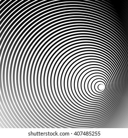 Concentric radial, radiating circles - Abstract monochrome geometric element