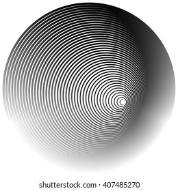 Concentric radial, radiating circles - Abstract monochrome geometric element