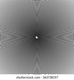 Concentric radiating circles abstract monochrome vector graphic.