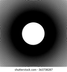 Concentric radiating circles abstract monochrome vector graphic.
