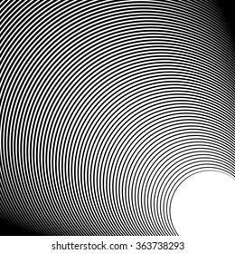 Concentric radiating circles abstract monochrome vector graphic.