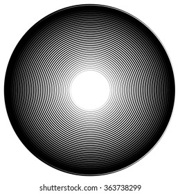 Concentric radiating circles abstract monochrome vector graphic.