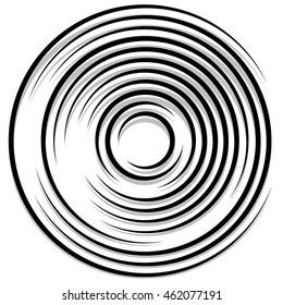 Concentric random circles with dynamic lines. Circular spiral, swirl element