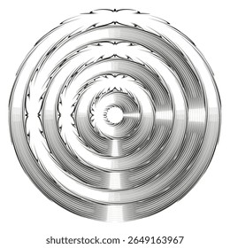 Círculos de anillo concéntricos. Icono de remolino metálico. Vector objetivo Abstractas. Forma radial brillante.