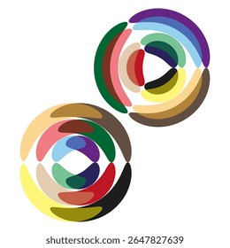 Concentric rings design. Layered circle pattern. Vector orbital structure. Colorful gradient bands.