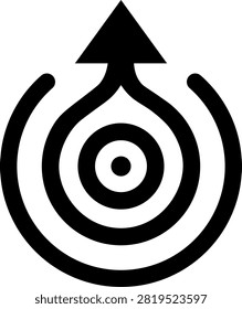 Concentric rings forming target with arrow breaking out of circle. Visual metaphor for breakthrough innovation and reaching beyond limits. Clean geometric silhouette for modern technology and data analysis presentations.