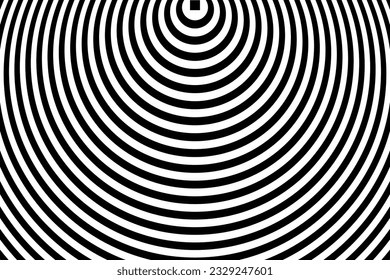 Concentric Rings Pattern. Striped Round Lines Texture. Abstract Geometric Black and White Background. Vector Art.